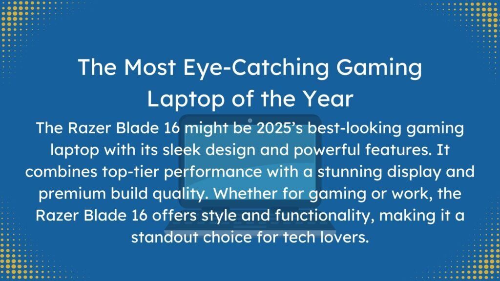 The Razer Blade 16 gaming laptop with a sleek black design, and customizable RGB lighting.